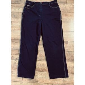 Vintage St. John Sport Women's Size Large Navy Blue Gold Accents Pants Trousers
